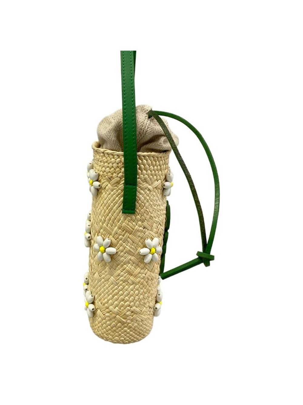 Loewe Shoulder Bag Square Pocket Ivory Green Multi Beads Flower Drawstring Braid - Picture 2 of 15